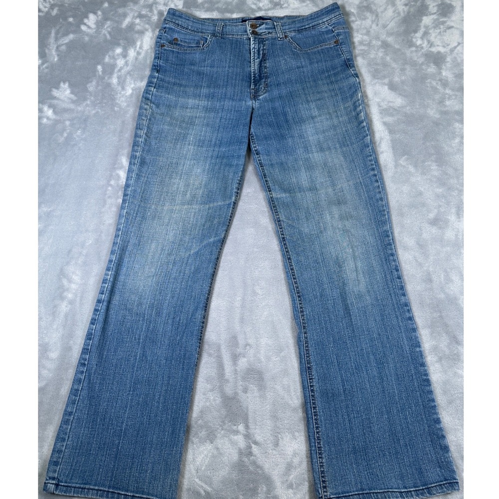 Bandolino Blu Womens 12 Bootcut Jeans Med. Wash Blue Embroidered Pockets‎ Y2K